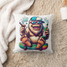 Chill yeti njuter av en skateboarding party vibe kudde