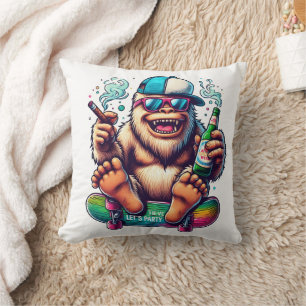 Chill yeti njuter av en skateboarding party vibe kudde