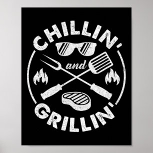 Chilla Och Grilla Kostym Rolig Bbq Grillande Pappa Poster