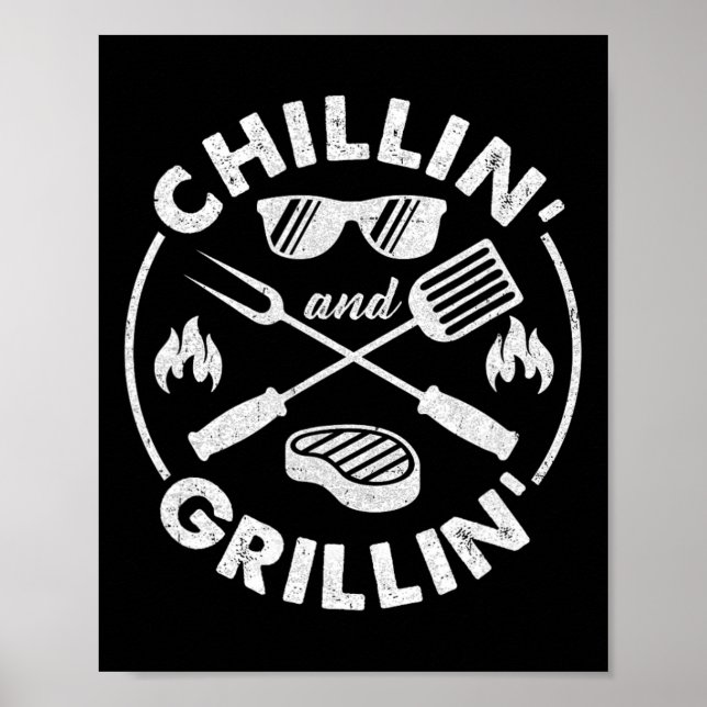 Chilla Och Grilla Kostym Rolig Bbq Grillande Pappa Poster (Framsidan)