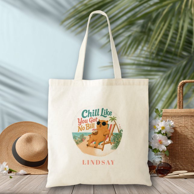 Chilla Som Om Du Inte Har Någon Räning — Strandkap Tygkasse (Chill Like You Got No Bill — Beach Capybara Tote Bag)