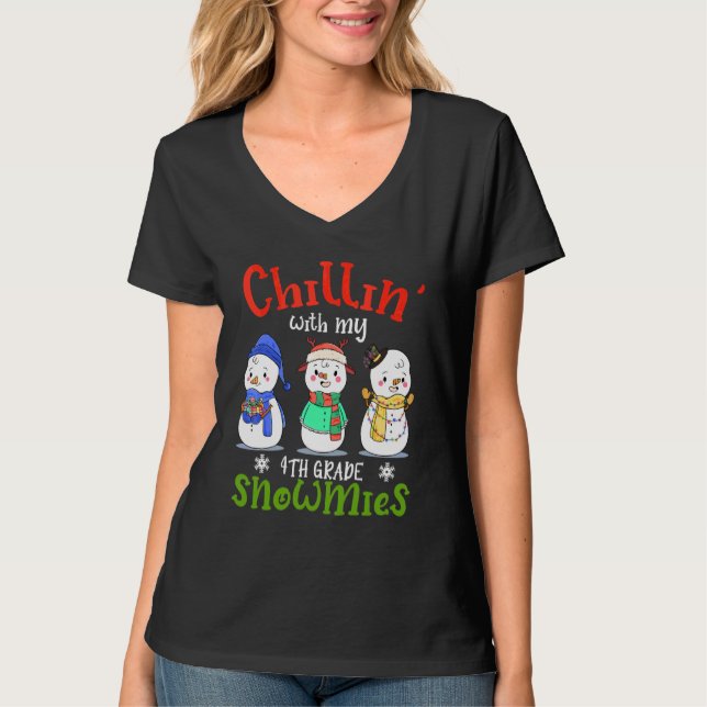 Chillar med mina 4:e klassens gnomis lärare jul t shirt (Framsida)