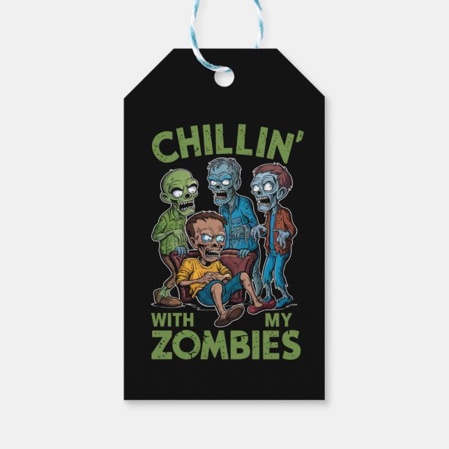 Chillar med mina zombies Halloween pojkar kul Presentetikett (Baksidan)