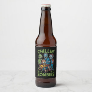 Chillar med mina zombies Halloween pojkar rolig Ölflaska Etikett