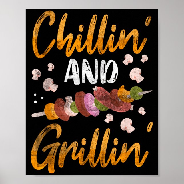 Chillar och grillat bbq-rökare rolig barbeque poster (Framsidan)