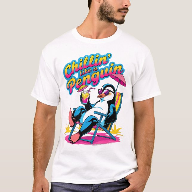 Chillar som en pingvin Kul sommar T Shirt (Framsida)