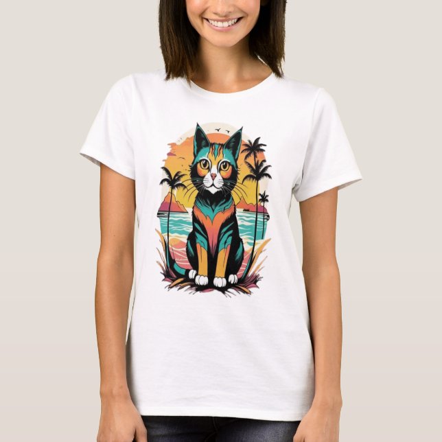 Chillaxin'Cat Beach Paradise T Shirt (Framsida)