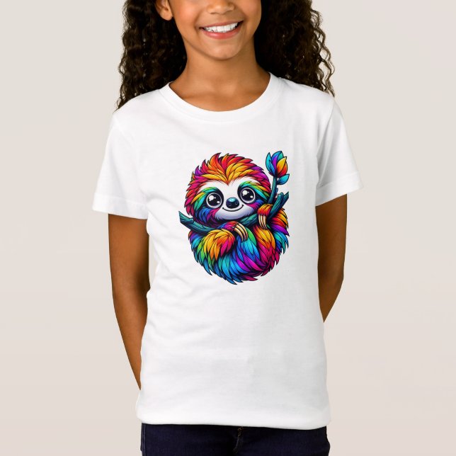 Chilled Sloth i Rainbow Vibes T Shirt (Framsida)
