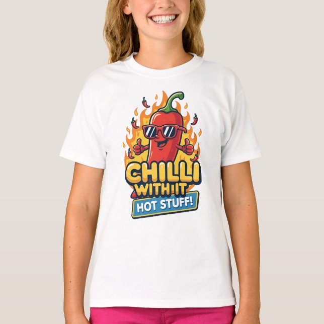 “Chilli With It” Tee – Cool & Spicy Cartoon Pepper (Framsida)