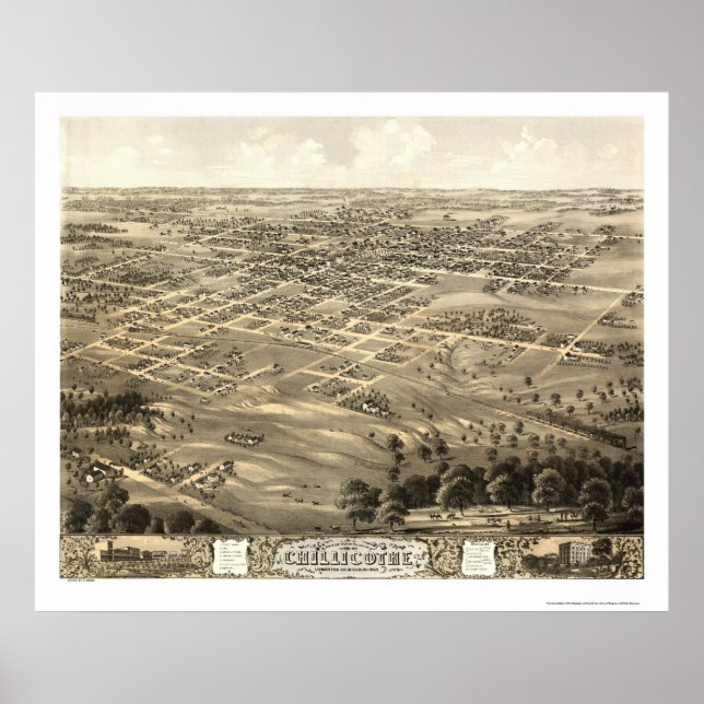 Chillicothe, MO Panoramic Karta - 1869 Poster (Framsidan)