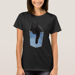 Chillin Black Cat in Denim Jean Pocket Pet T Shirt