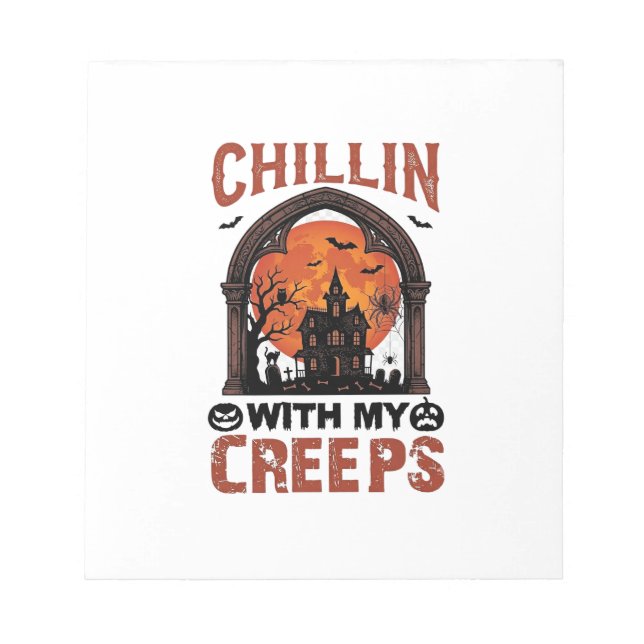 Chillin Creeps Halloween Spökhus Orange Måne Anteckningsblock (Framsida)