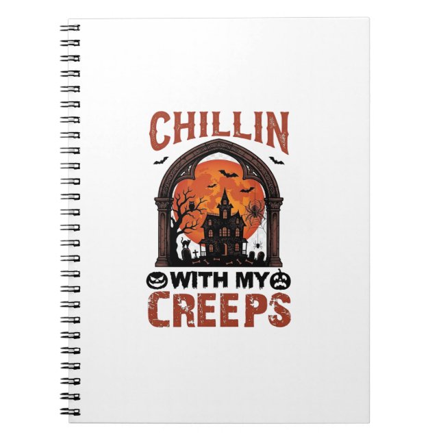 Chillin Creeps Halloween Spökhus Orange Måne Anteckningsbok (Framsidan)