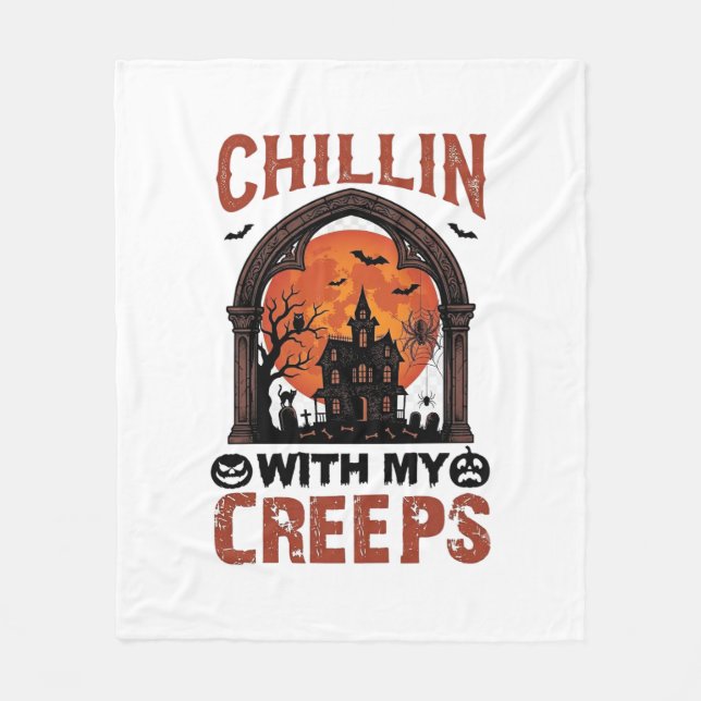 Chillin Creeps Halloween Spökhus Orange Måne Fleecefilt (Framsidan)