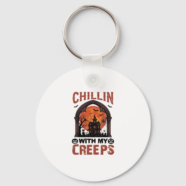 Chillin Creeps Halloween Spökhus Orange Måne Nyckelring (Framsida)