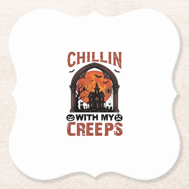 Chillin Creeps Halloween Spökhus Orange Måne Underlägg Papper (Framsida)