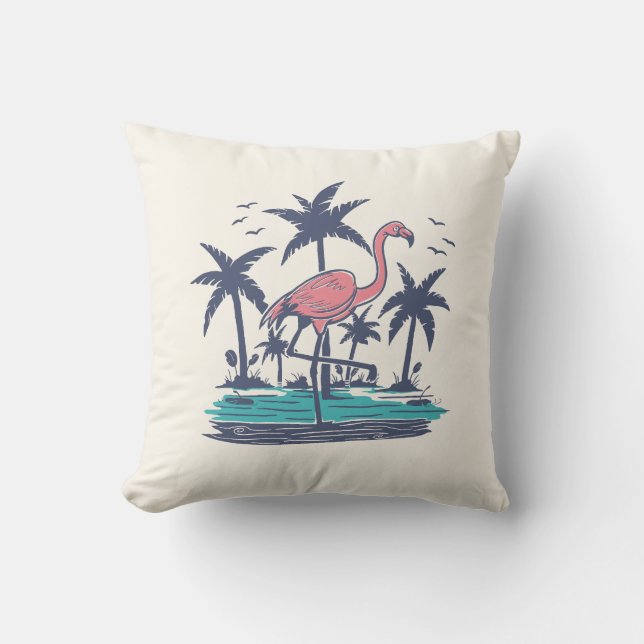 Chillin Flamingo på stranden Kudde (Framsida)