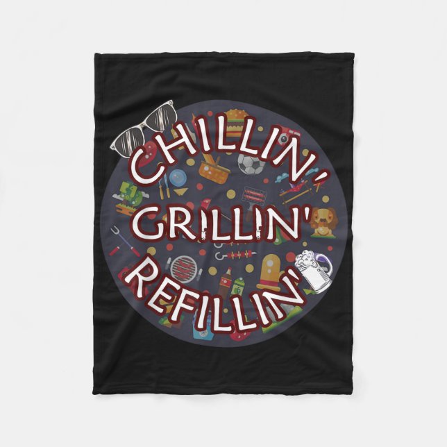 Chillin Grillin Refillin Crazy Funny Beer Bbq Fleecefilt (Framsidan)