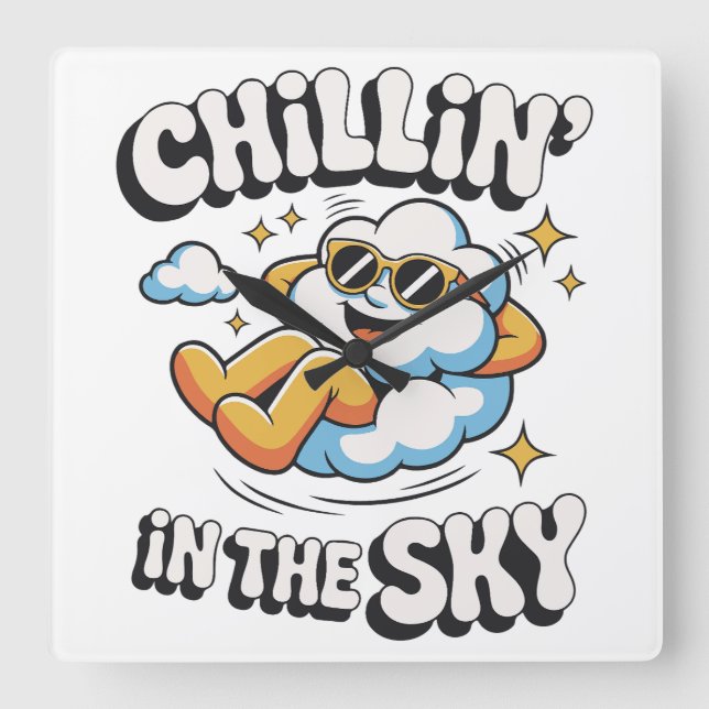 Chillin i Himmel - Roligt Cloud Wall Clock Fyrkantig Klocka (Framsida)