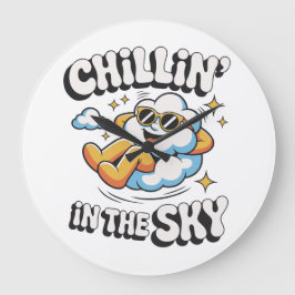 Chillin i Himmel - Roligt Cloud Wall Clock Stor Klocka