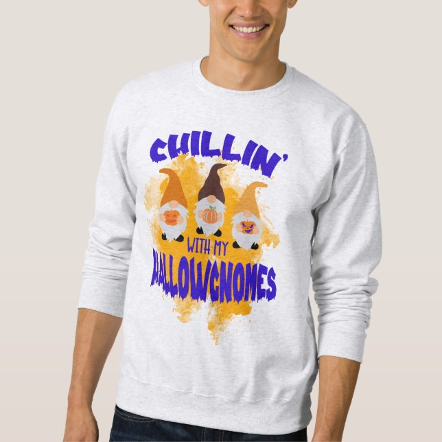 Chillin med Gnomes Halloween Shirt Hoodie Design Lång Ärmad Tröja (Framsida)