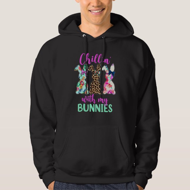 Chillin med min Bunnies Cute Rabbit Glad påsk Hoodie (Framsida)