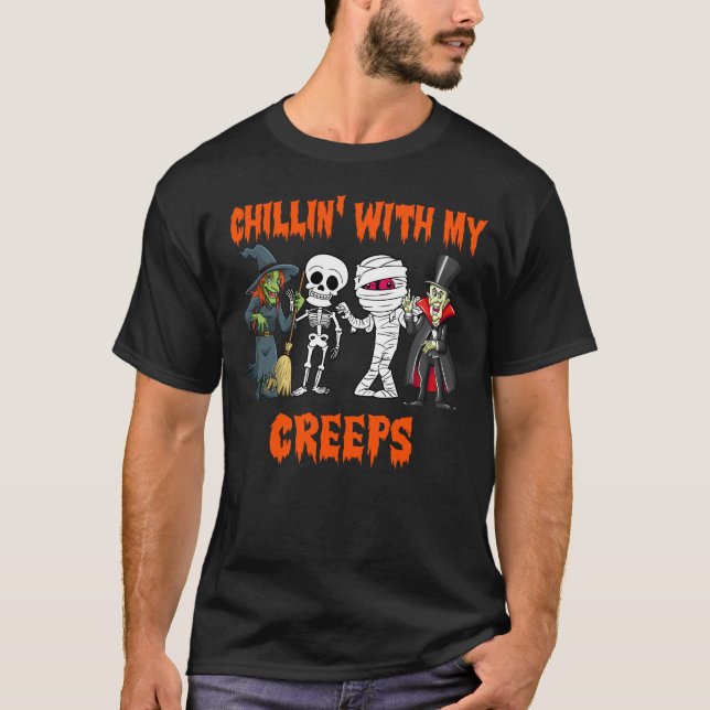 Chillin med min Creeps Vampire Halloween Skeleton T Shirt (Framsida)