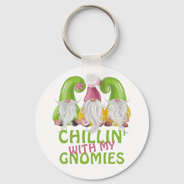 Chillin med min Gnomies Gnome Humor Nyckelring (Framsida)