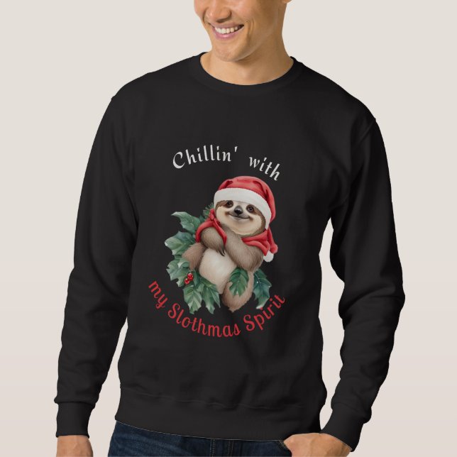 Chillin med min Slothmas Spirit Cute Sloth Lång Ärmad Tröja (Framsida)