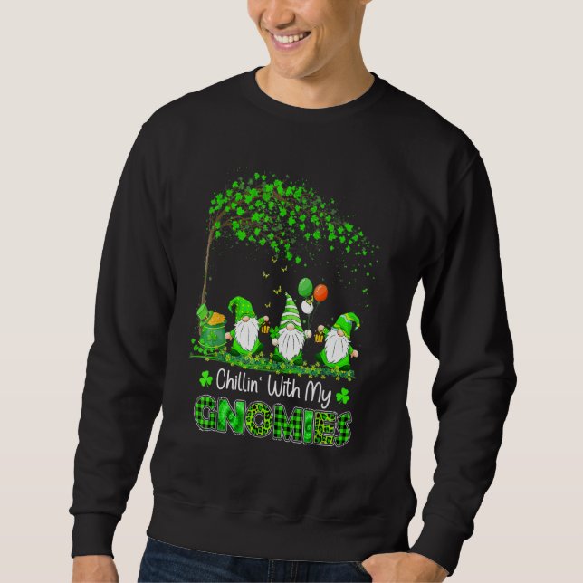 Chillin med min St patricks day Gnome Sham Lång Ärmad Tröja (Framsida)