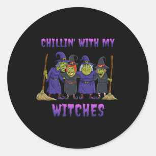 Chillin med min Witches Halloween-Roligt Runt Klistermärke
