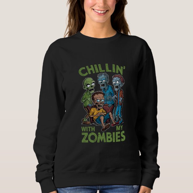 Chillin med min Zombies Halloween Boys Kids Funny T Shirt (Framsida)