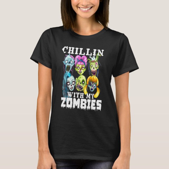 Chillin med min Zombies Happy halloween Zombies F T Shirt (Framsida)