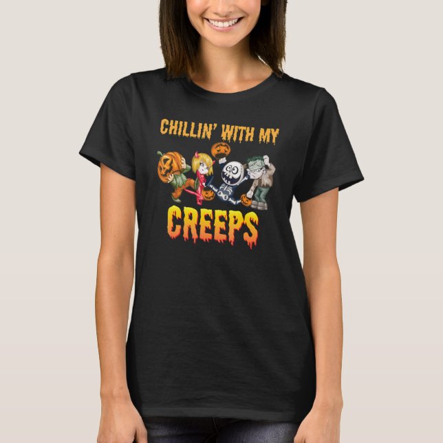 Chillin med mina Creeps, Vampyre Witch Mummy Zombi T Shirt (Framsida)
