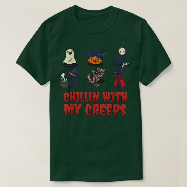 Chillin med mina kattdödare Halloween T Shirt (Design framsida)