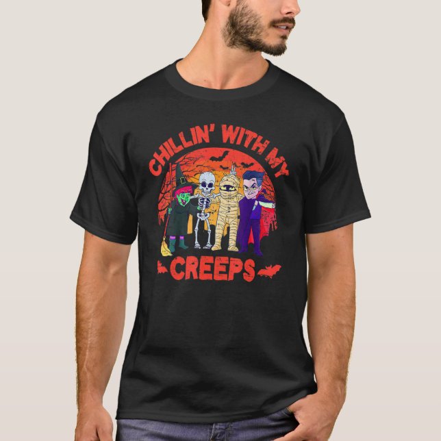 Chillin med mina krämer, halloween Skeleton T Shirt (Framsida)