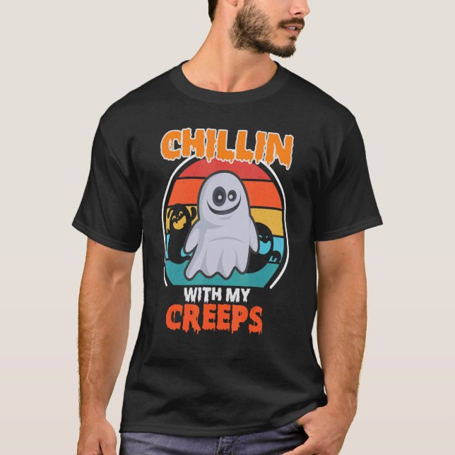 Chillin med mina krämer, halloween Skeleton T Shirt (Framsida)