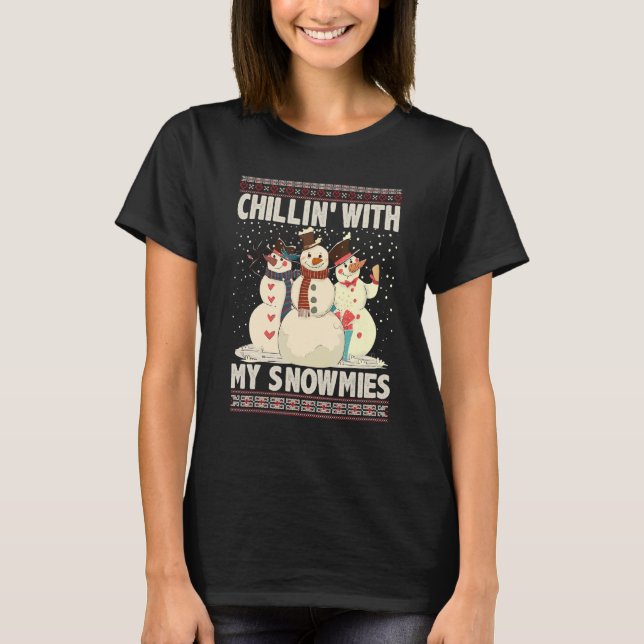 Chillin med mina snömier, god jul Snögubbe X T Shirt (Framsida)