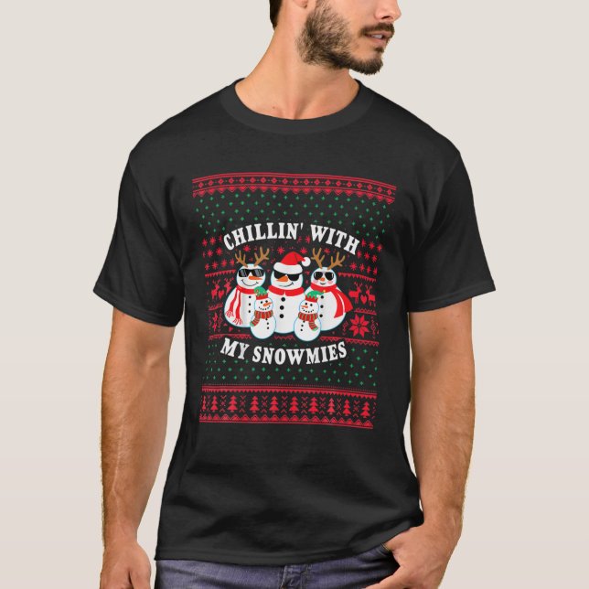 Chillin med mina snömier, konstig jul t shirt (Framsida)