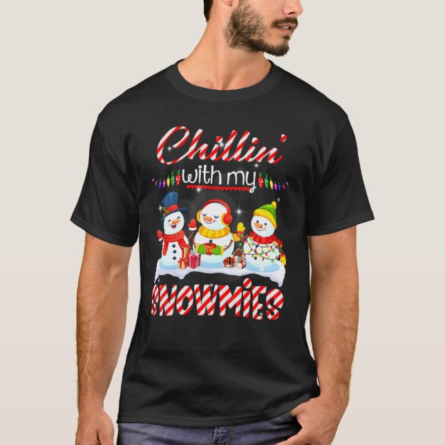 Chillin med mina snömier Santa Snögubbe Scarf Ligh T Shirt (Framsida)