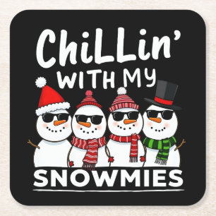 Chillin med mina snutar, fina Snögubbe-julen Underlägg Papper Kvadrat