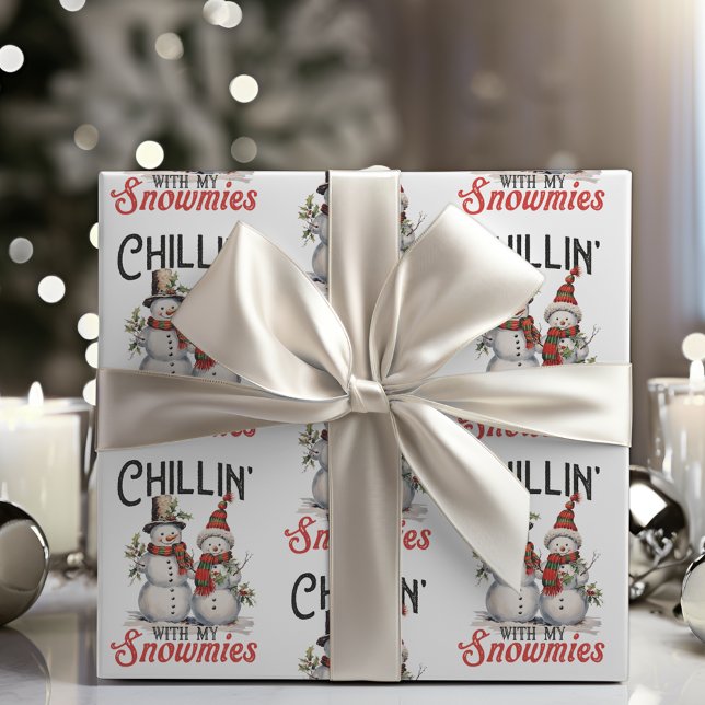 Chillin med mina snutar, julen Rustic Snögubbe Presentpapper (Chillin With My Snowmies Rustic Snowman Christmas Wrapping Paper)