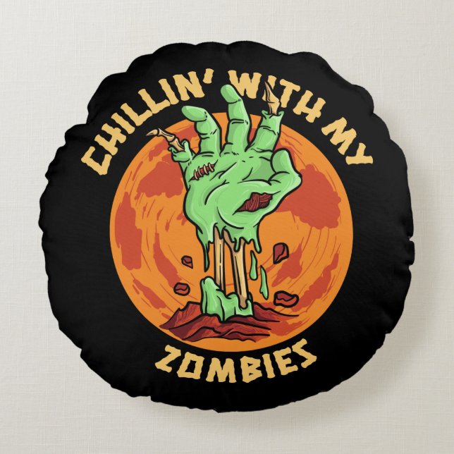 Chillin med mina Zombies  Rund Kudde (Framsidan)