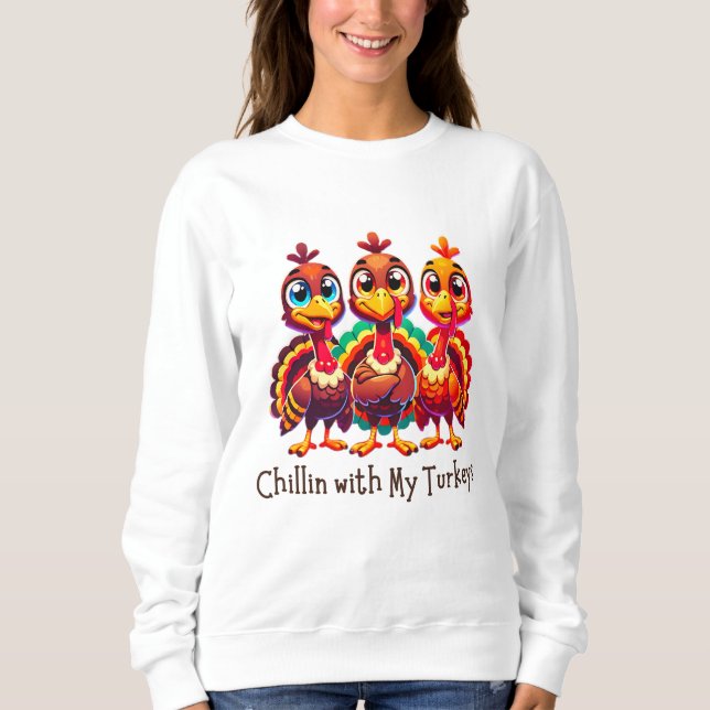 Chillin med Roligten Mina kalkoner Thanksgiving T Shirt (Framsida)