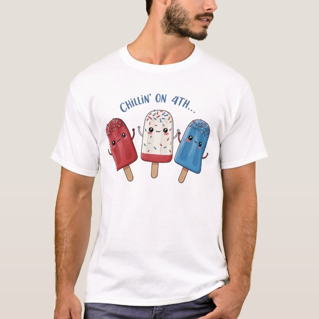Chillin" på den 4:e - Cute Patriotic Popsicle Desi T Shirt (Framsida)
