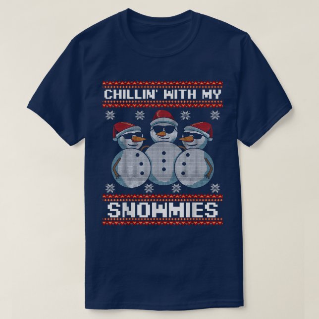 Chillin Snögubbe med snömier Cute Celebrate Lyckli T Shirt (Design framsida)