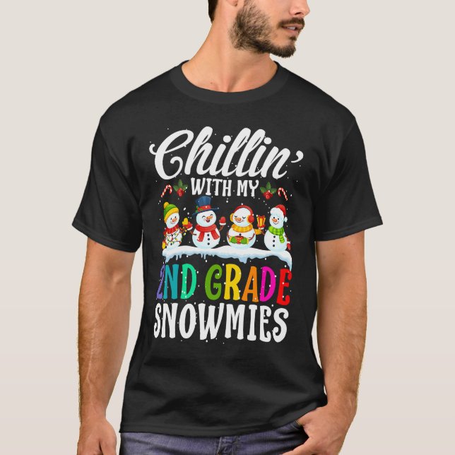 Chillin' With My 2nd Grade Snowmies Teacher Xmas T Shirt (Framsida)