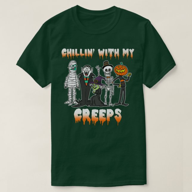 Chillin With My Creeps Vampire Halloween Skeleton  T Shirt (Design framsida)