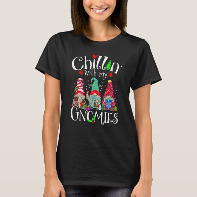 Chillin With My Gnomies Christmas Red Gnomes Plaid T Shirt (Framsida)
