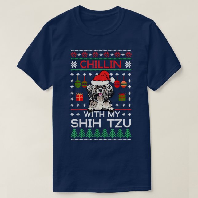 Chillin With My Shih Tzu Santa Ugly Christmas Swea T Shirt (Design framsida)